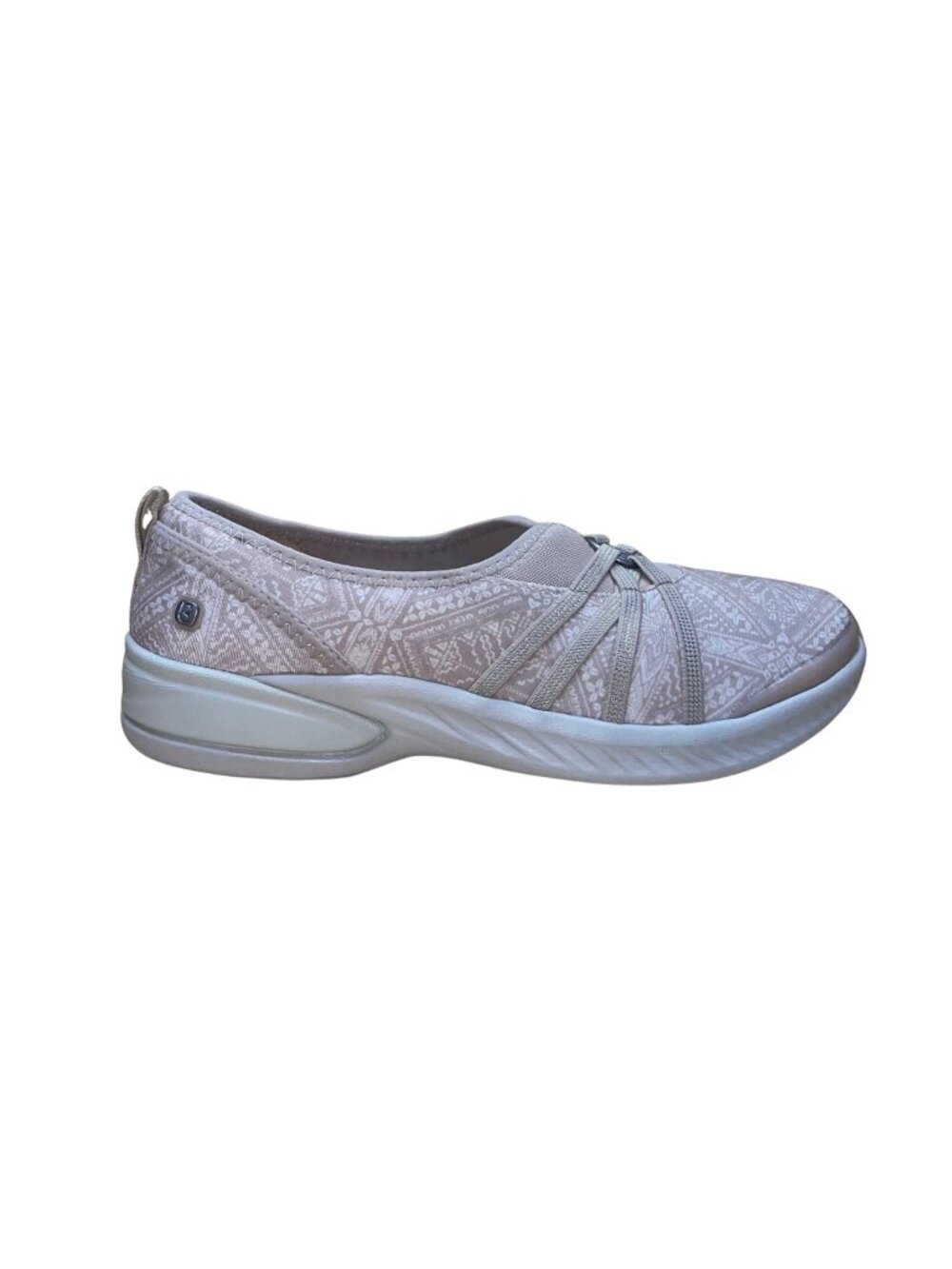 Bzees Women’s Beige Fabric Stretch Fit Comfort Slip-On Casual Flat Shoes Size 8W